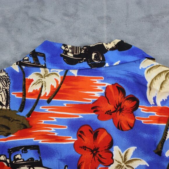 In Gear Shirt Mens Medium Hawaiian Woody Wagon Floral Print Button-Up Pocket - Picture 12 of 15